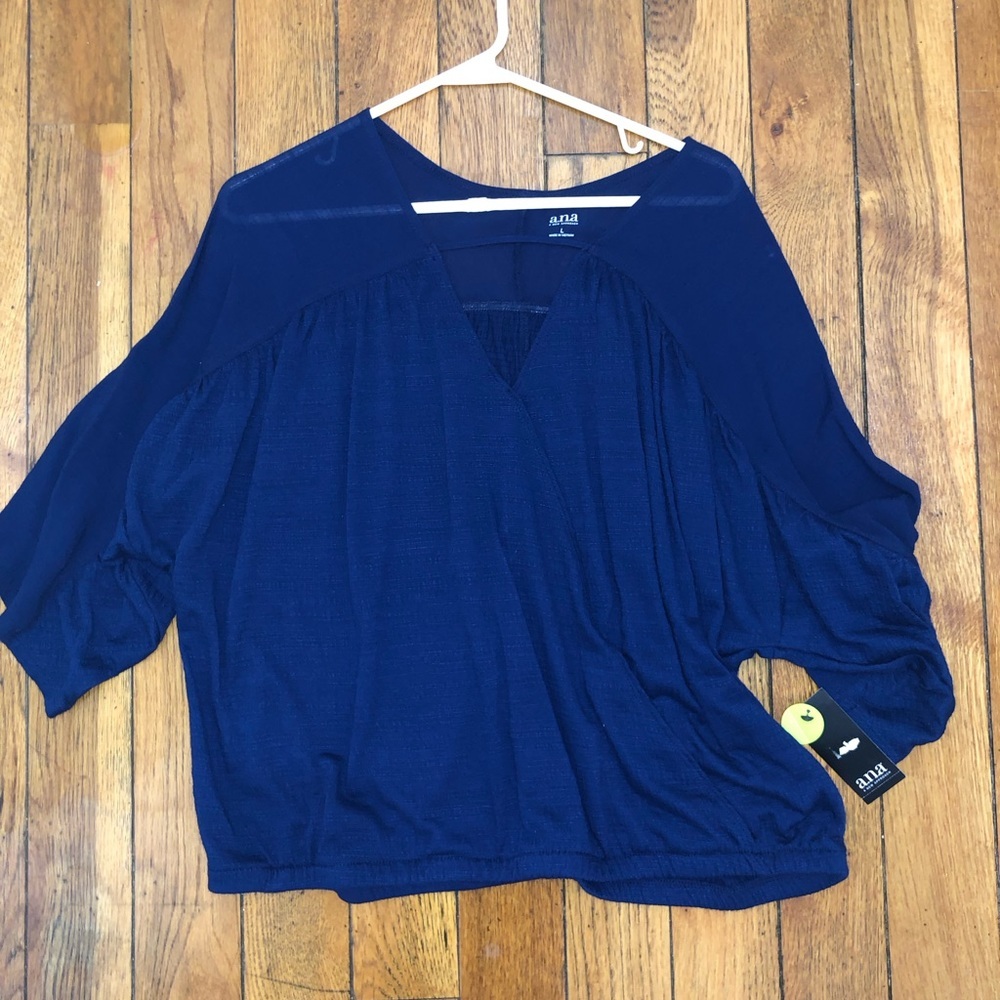 NWT a.n.a Blue Faux Wrap Dolman Sleeve Top Blouse-Size large - Picture 3 of 16